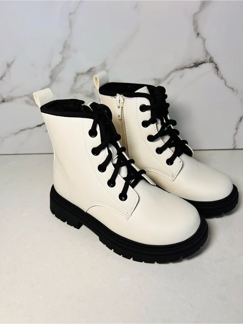 Primark White Kids Combat Boots with Black Details